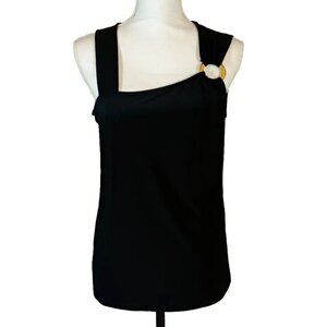 Nine West S Top Womens  Black Sleeveless Tank Top with Gold Circle Logo Accent